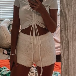 White & fluffy soft high waisted shorts!